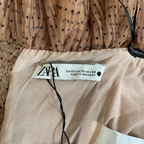 NWT Zara Nude Polka Dot Tulle Ruffle Top Size XS - Picture 4 of 11